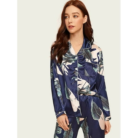 

FridayIn Female Home style Lapel Flowers Loose Pajama