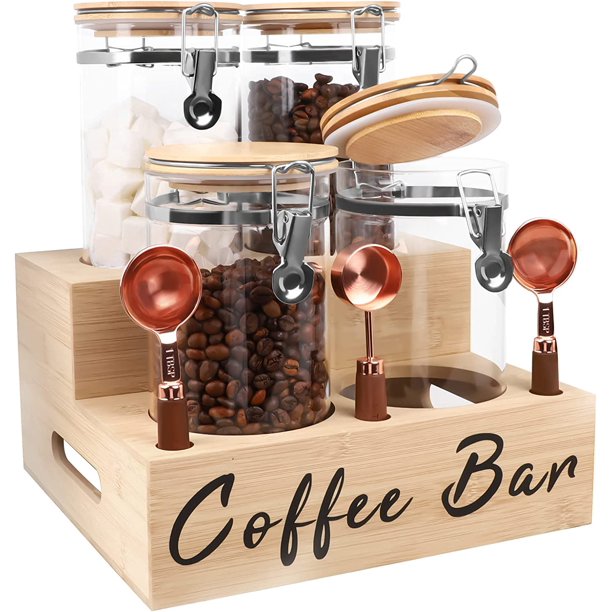4PCS Glass Coffee Containers with Shelf 4x54oz Glass Coffee Bean