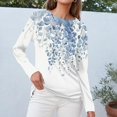 thumbnail image 5 of WTOBBY Women's Fashion Casual Slit Hem Floral Print Round Neck Long Sleeve T-Shirt Top, Ladies Comfortable Blouse with Stylish Design for Relaxed Everyday Wear,Light Blue XL, 5 of 5