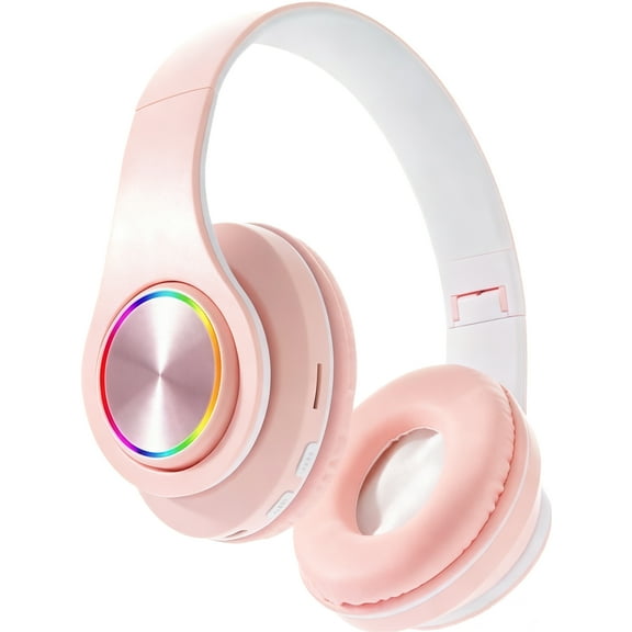 Bluetooth Over Ear Headphones, Wired & Wireless Yellow Gaming Headphone, Colorful LED Lights, Foldable Hi-Fi Stereo Headphones with Mic & 3.5mm Jack Suitable for Classroom/Home Office/PC/Mobile