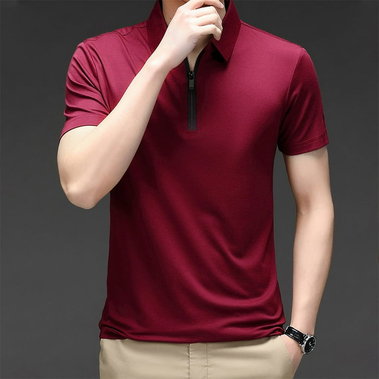 Mens Zip Ice Silk Business Dress Shirts Short Sleeve Tops Tee Pullover T Shirt Walmart