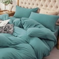 thumbnail image 3 of PURE ERA 3pc Duvet Cover Set Jersey Knit T-Shirt Cotton Super Soft 100% Cotton Bedding Set (Solid Teal Green, Queen), 3 of 5