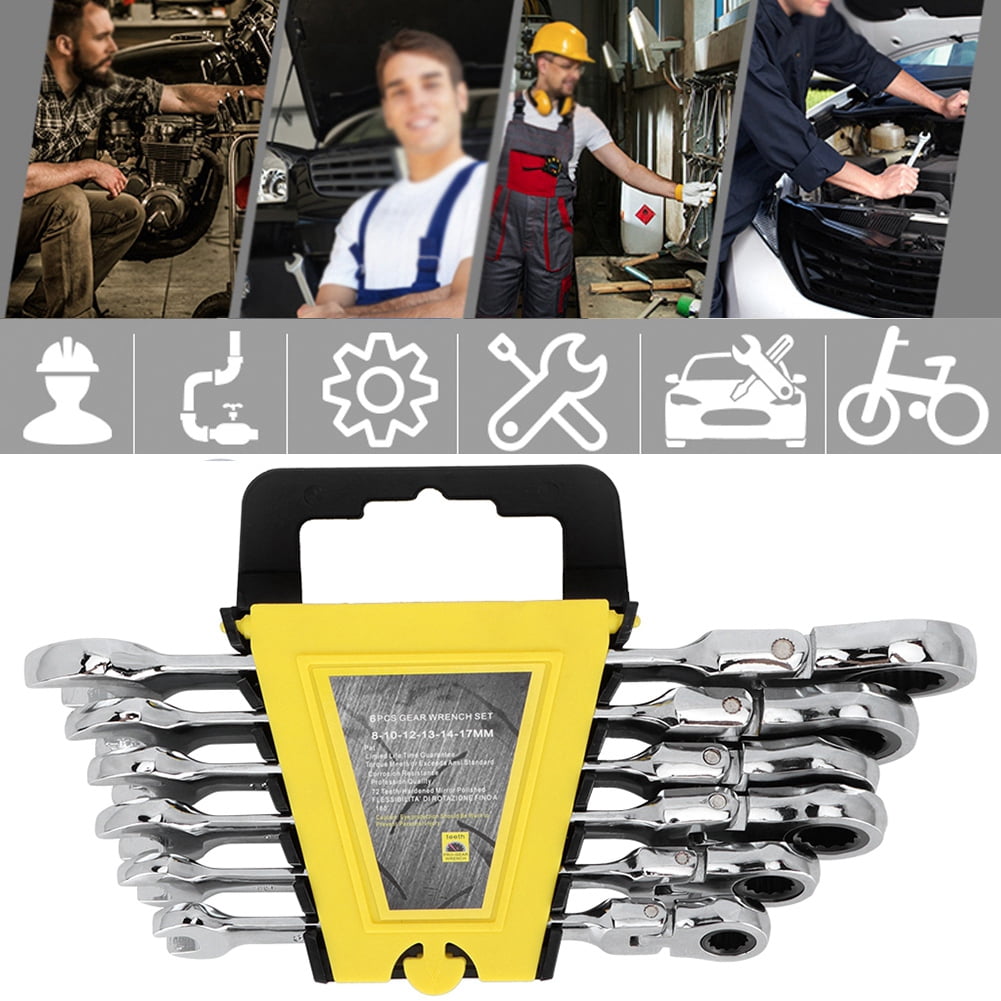 6-Piece 180° Adjustable Double Purpose 8-17mm Master Ratchet Wrench Tool Set, Yellow