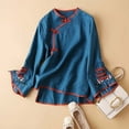 thumbnail image 2 of Wdgfv Chinese Traditional Suit Blouse Women Embroidery Cotton Linen Bell Long Sleeve Shirts Button Tops, 2 of 3