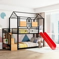 thumbnail image 2 of Bellemave Bunk Bed with Slide and Stairs, Metal Twin Over Twin House Bunk Bed Frame with Storage Shelves, Floor Kids Bunk Beds for Kids Boys Girls Teens (Black+Red), 2 of 8