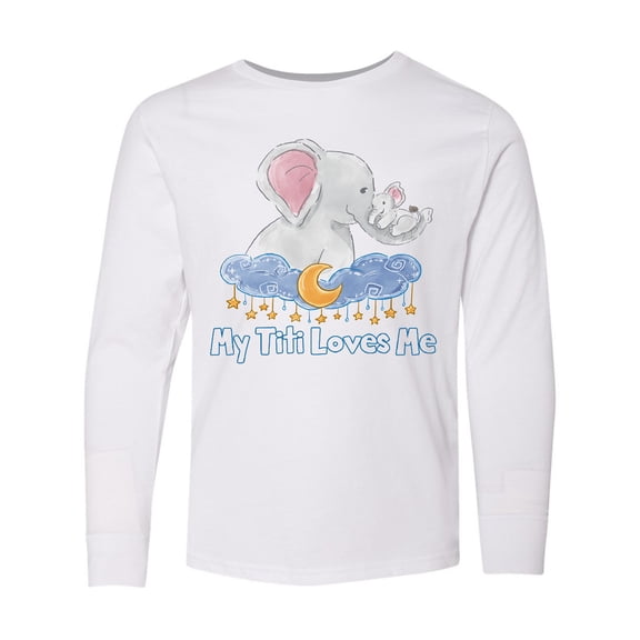 Inktastic My Titi Loves Me Cute Elephants Clouds Moon and Stars Long Sleeve Youth T-Shirt
