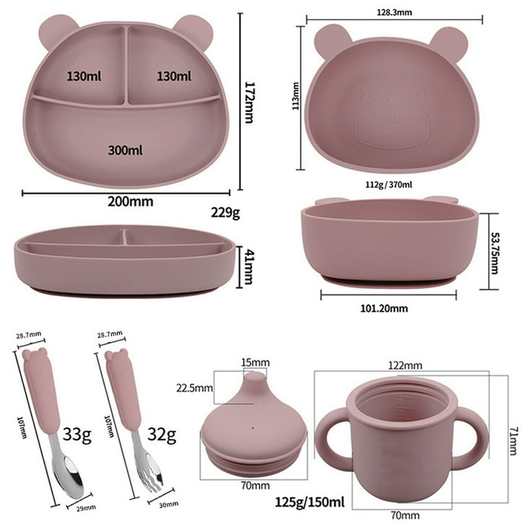 5Pcs/Sets Kids Baby Feeding Set Dishes Fiber Bowl With Cup Spoon