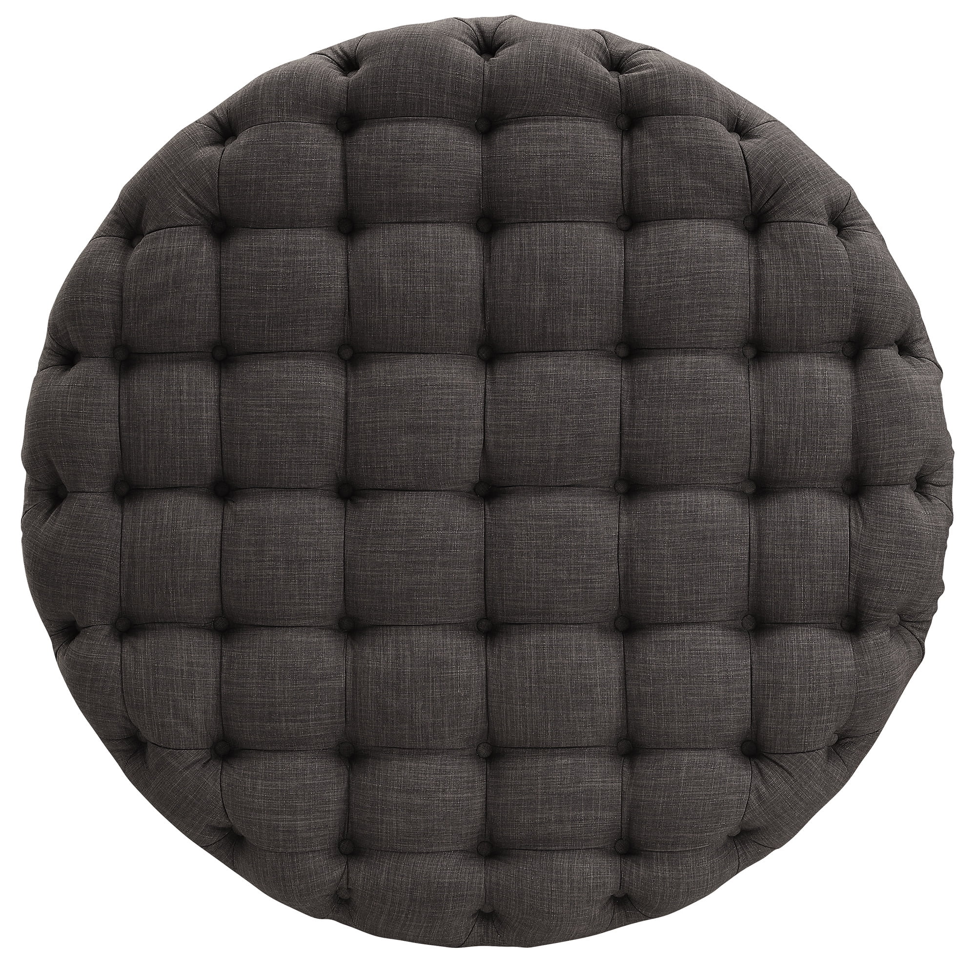 Weston Home Bowman Linen Round Button Tufted Ottoman with Casters, Dark Grey