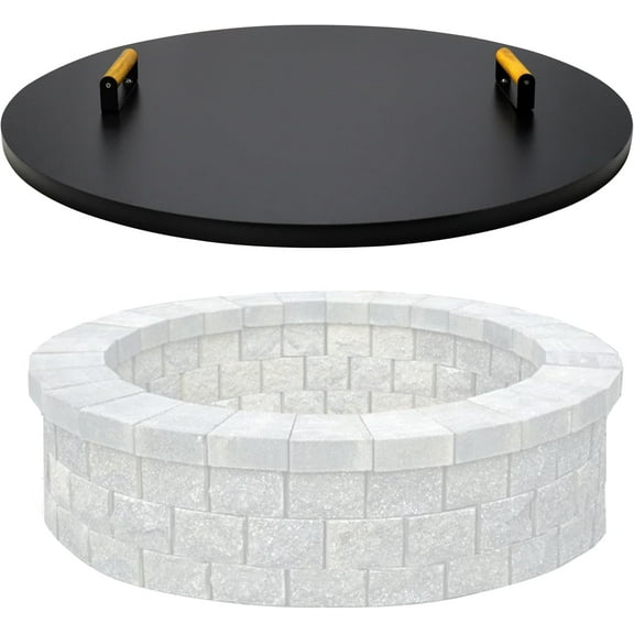 Febtech 30" Round Fire Pit Cover Heat Resistant Shield With Dual Wooden Handles Perfect for Fire Pit Inside Up to 28"