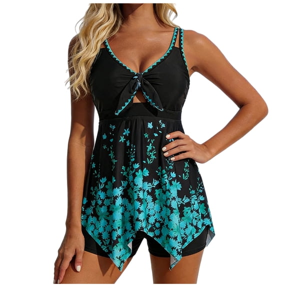 Levmjia Women's Tankini Swimsuit drawstring split High Waisted Floral printed With Chest Cushion Bra No Steel Support loose Beach Vacation Summer Swimwear