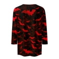 thumbnail image 4 of WTOBBY Women's Halloween Printed V-Neck Button Detail Tee with 3/4 Sleeve, Casual Weekend Fashion Top for Fall Season, Comfortable Daily Wear Apparel,Red L, 4 of 6