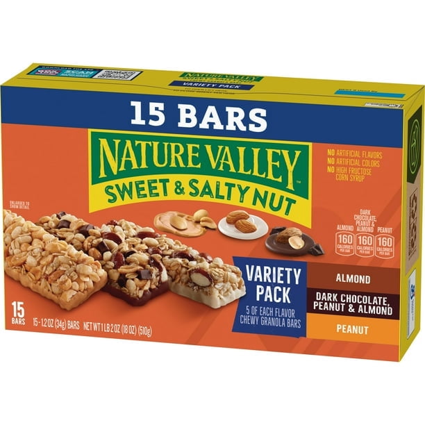 Nature Valley Granola Bars, Sweet and Salty Nut, Variety Pack, 15 Bars, 18 OZ - Pack of 3