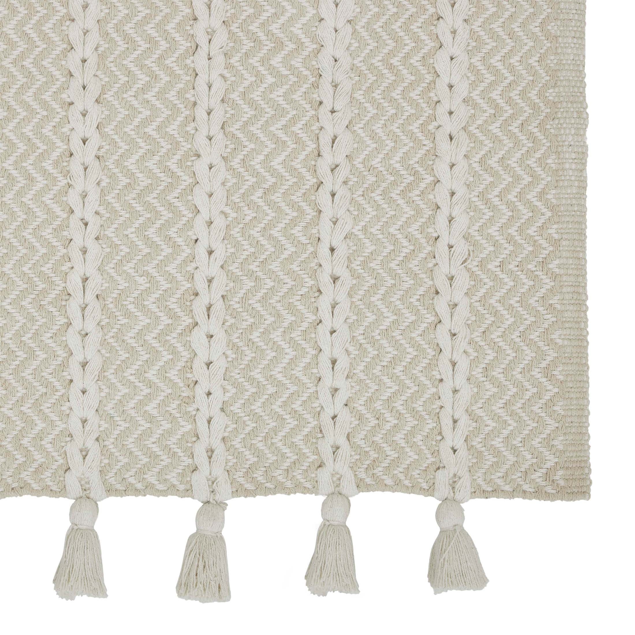 My Texas House Knotted Stripe Ivory/Beige Cotton Scatter Area Rug, 27" x 45"