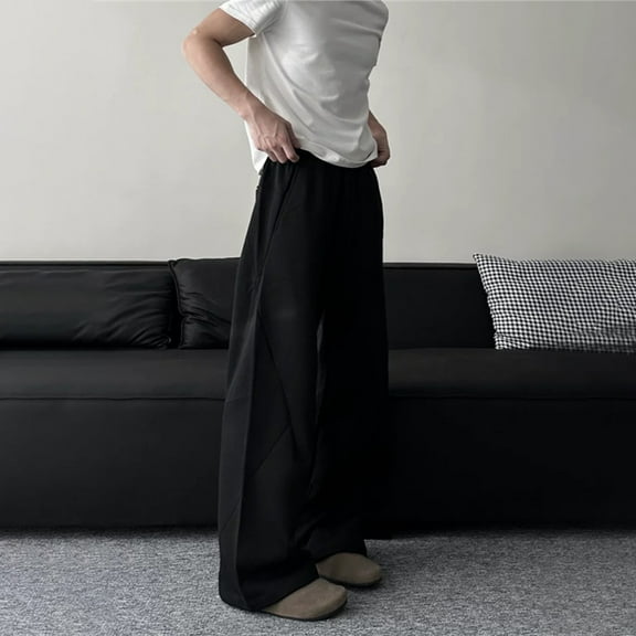 Men's Wide Leg Baggy Sweatpants Vintage Track Pants with Pockets Casual Streetwear,Black M
