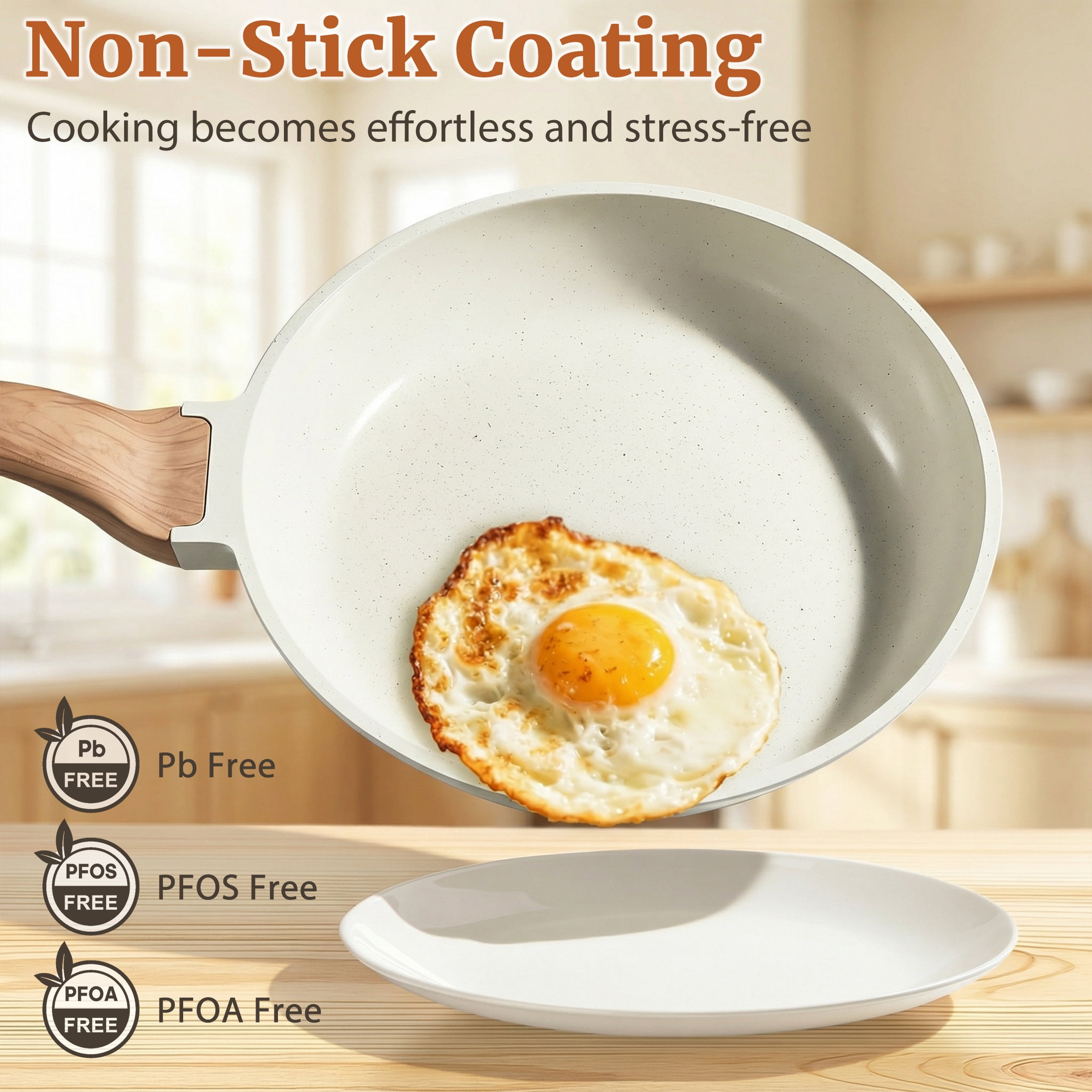 EDX 25-Piece Non-Stick Ceramic Granite Cookware Set with Stay-Cool Handles, Induction Compatible Pots and Pans Set for Healthy Cooking,Beige