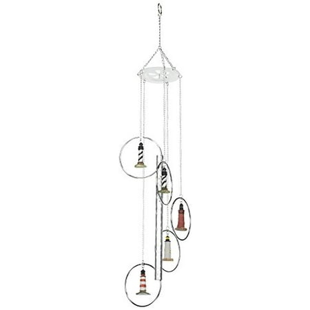 George S. Chen Imports Wind Chime 5 Ring Polyresin Charm Lighthouse Hanging Garden Decoration