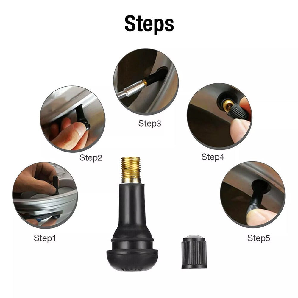 100Pcs Tr413 Tubeless Car Wheel Tire Valve Stems With Cap Tyre Rubber Valves With Dust Cap Black Rubber Valve Stems Fangkenuo