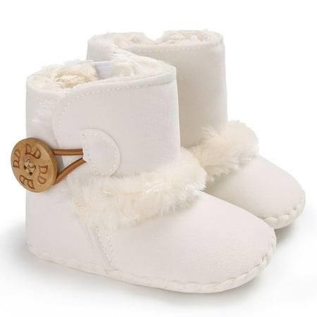 

QWZNDZGR 2022 Baby Autumn Winter Boots Baby Girl Boys Winter Warm Shoes Solid Fashion Toddler Fuzzy Balls First Walkers Kid Shoes 0-18M