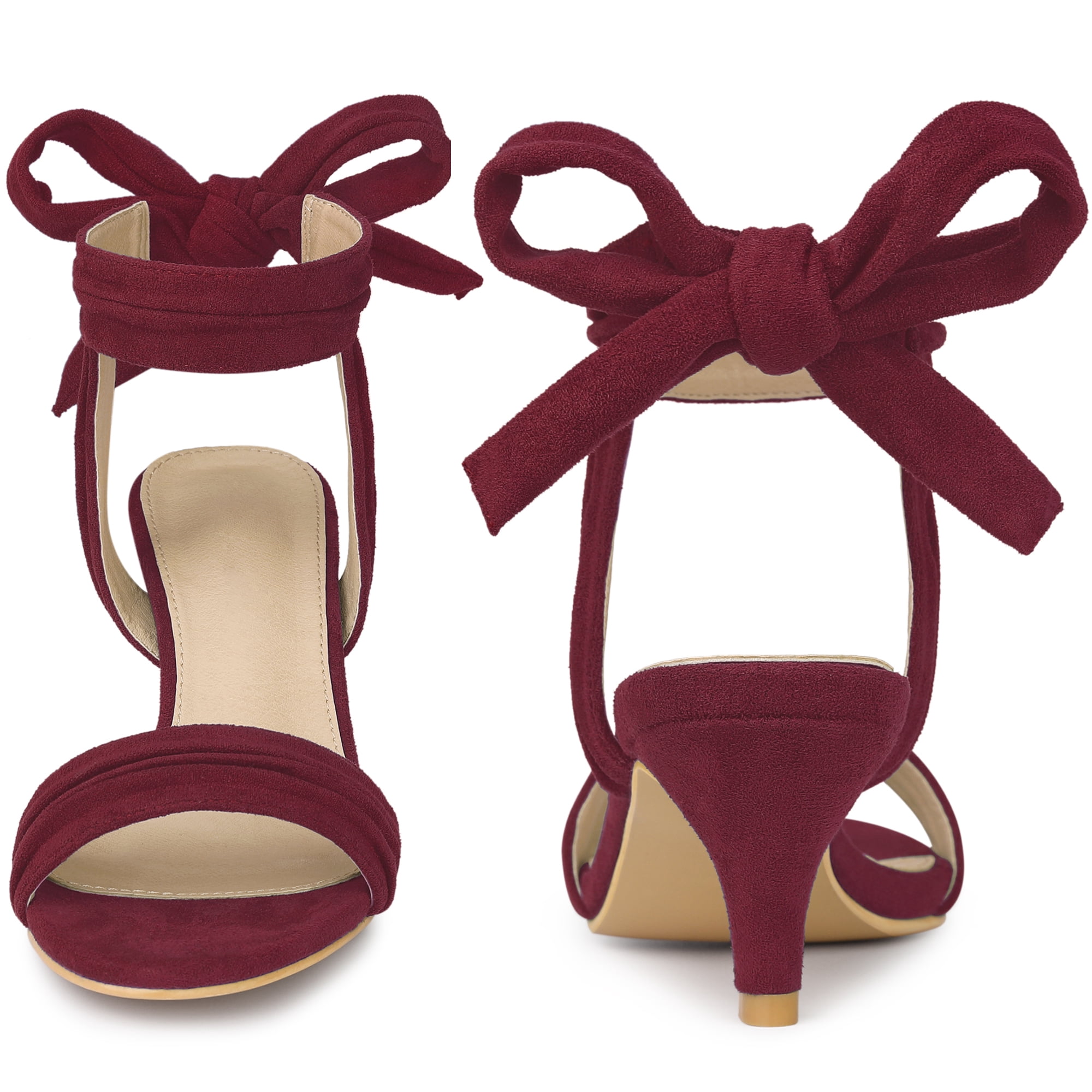 Unique Bargains Women's Open Toe Ankle Bow Tie Mid Heel Sandals