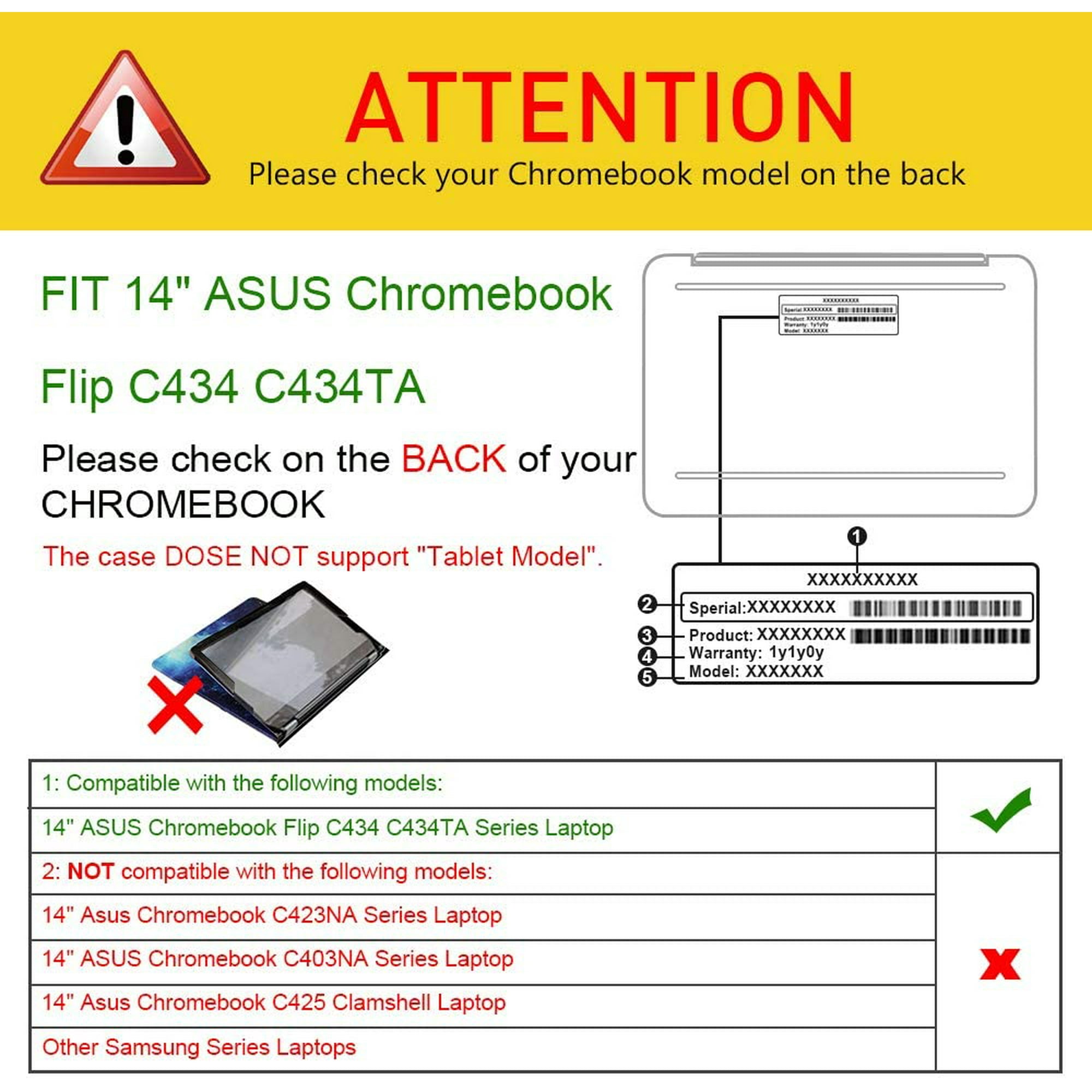 Sleeve Case for 14 ASUS Chromebook Flip C434 C434TA Premium PU Leather Protective Portfolio Book Cover NOT Fit 14 ASUS Chromebook C403NA C423NA C425 Clamshell Galaxy Walmart