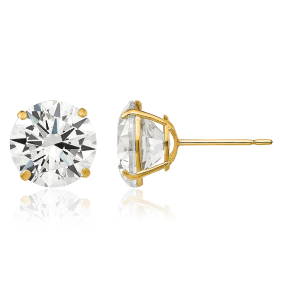 14K Solid Yellow Gold 9mm Round Cubic Zirconia CZ Stud Earrings