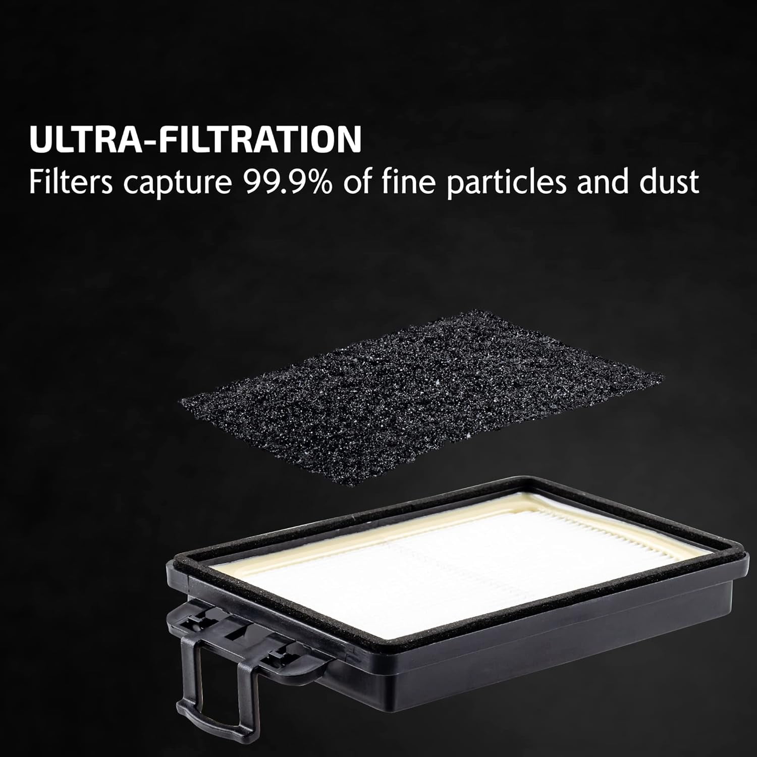 OVENTE Replacement Filter for ST1600B Vacuum Cleaner (Pack of 2), Efficiently Trap Small Particles, Easy to Remove and Install, Black ACPST167122