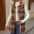 thumbnail image 2 of GEWSEY Sleeveless Shakcets for Women 2025 Fall Long Plaid Vest Tweed Blazer Jacket Casual Checkered Vest Button Down Cardigan (Orange, S), 2 of 9