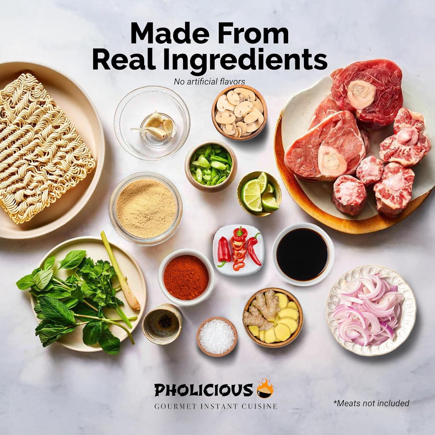 PhoLicious BEEF Premium Ramen, Instant, 4 Pack / 4.19 Ounce Bowls, Fresh Ingredients