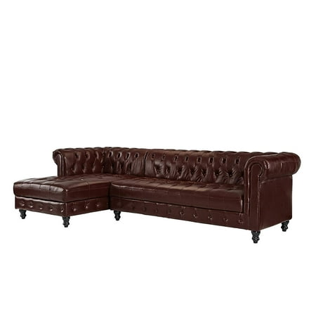 Classic Real Tufted Leather Chesterfield L Shape Sectional Sofa