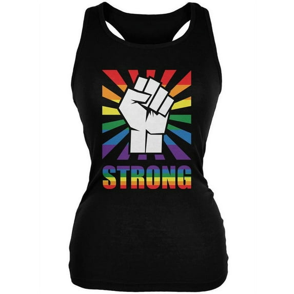 LGBT Gay Pride STRONG Raised Fist Black Juniors Soft Tank Top - X-Large
