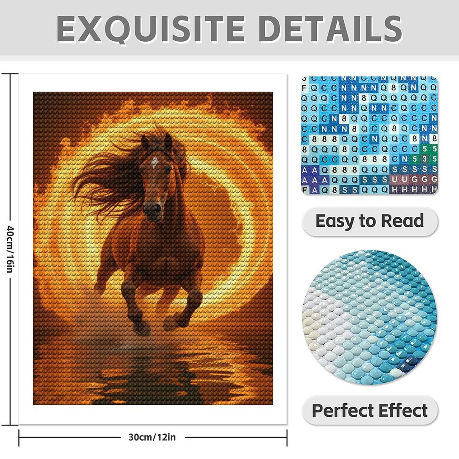Diamond Art Kit for Adults, Fiery Horse Water Reflection Motion Diamond Painting for Adults Beginners, 5D DIY Diamond Art Painting Kits, Colorful Diamond Painting Craft for Home Decor 12x16