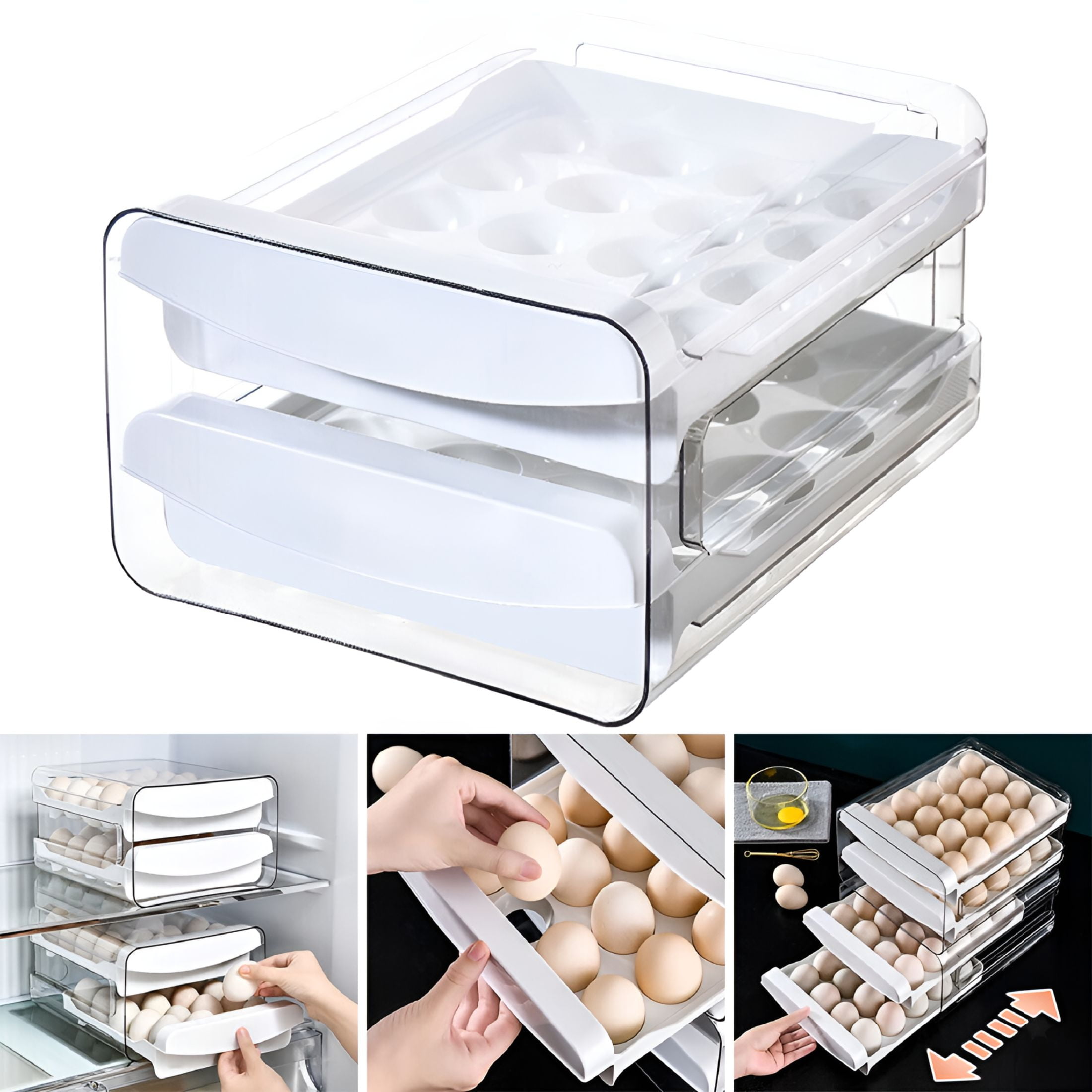 ACDANC 2026 New Egg Storage Holder for Refrigerator,40 Grid Transparent Double Layer Egg Storage Box,Household Keeping Egg Fresh Organizer Tray for Kitchen Fridge