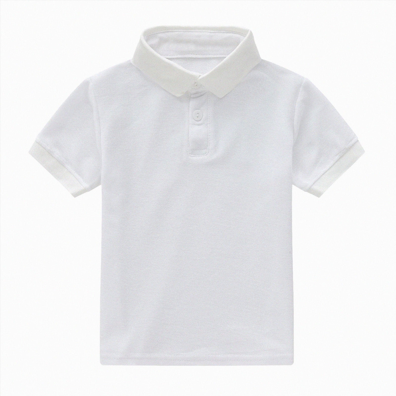Splozh Boy Tee Shirts Toddler Boys Short Sleeve Shirt Baby Boy Girls Solid Tee Shirts Button Collar Top White 12-18 Months