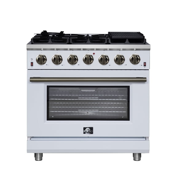 Forno Massimo 36-Inch White Freestanding Gas Range, 6 Sealed Burners, Convection Oven