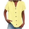 thumbnail image 3 of DDAPJ pyju V Neck Shirts for Women Cotton Linen Summer Tops Short Sleeve Loose Casual Solid Color Blouse Clearance Sale Yellow M, 3 of 7