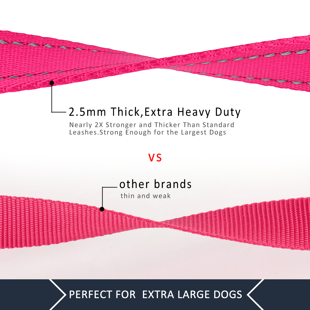 Plutus Pet Double Handle Dog Leash, 6 Feet, Pink, Reflective photo 5