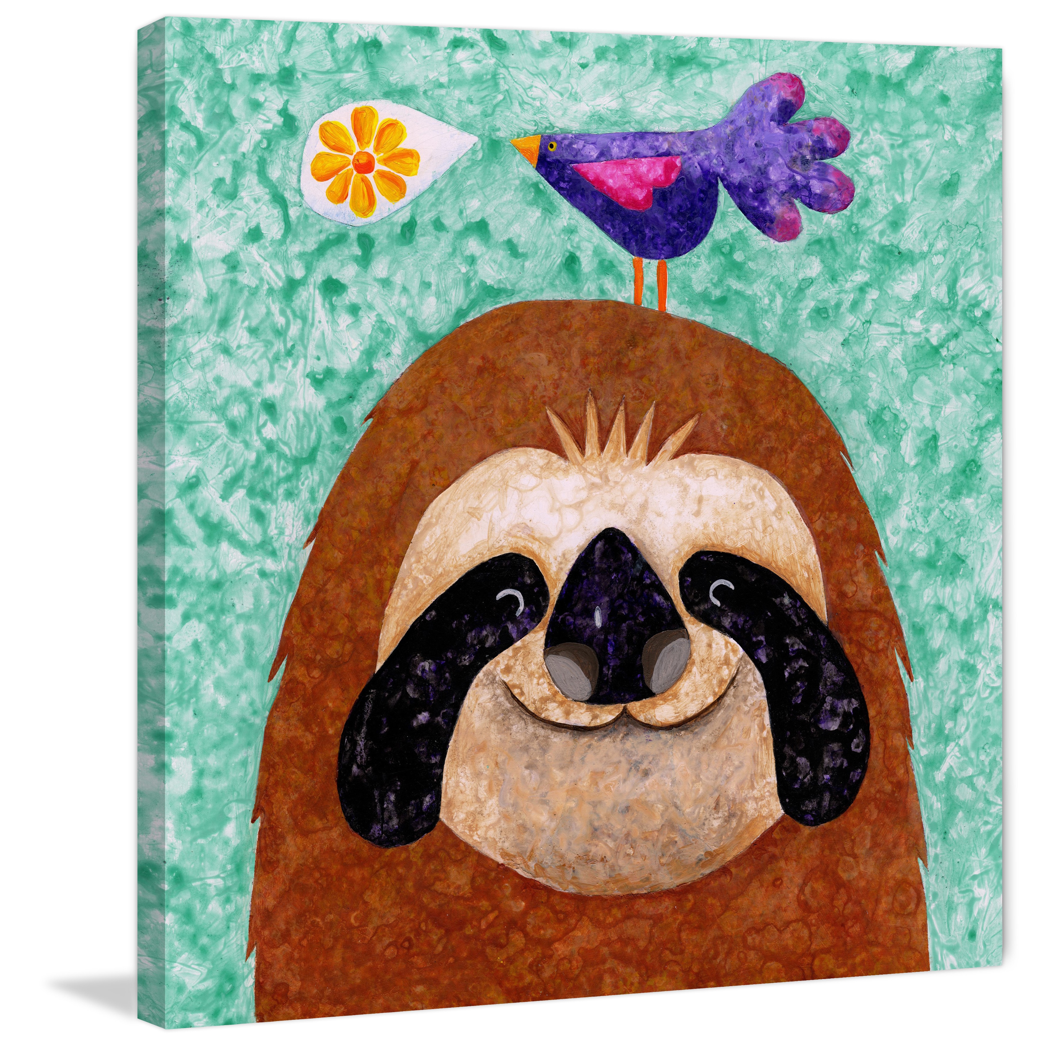 Marmont Hill - "Sloth Happy" by Janet Nelson Painting Print on Wrapped Canvas