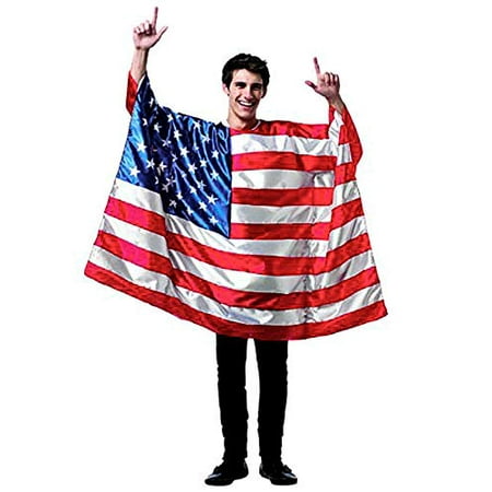 DomeStar USA American Flag Cape Cloak Costume, Wearable Flag with Sleeves Classic Flag, 2 Differents Wearing