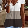 thumbnail image 3 of Camiseta con ribete de encaje, cuello en V, manga corta, cómoda y básica de verano para el trabajo a domicilio, 3 of 5
