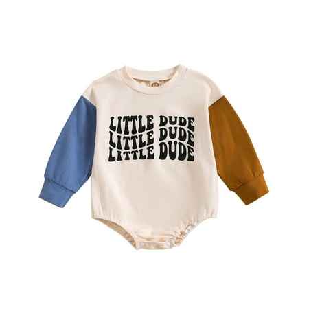 

YDOJG Bodysuits for Boys Girls Toddler One-Pieces Baby Long Sleeve Letter Prints Romper Kids Clothes Blue 6-12 Months