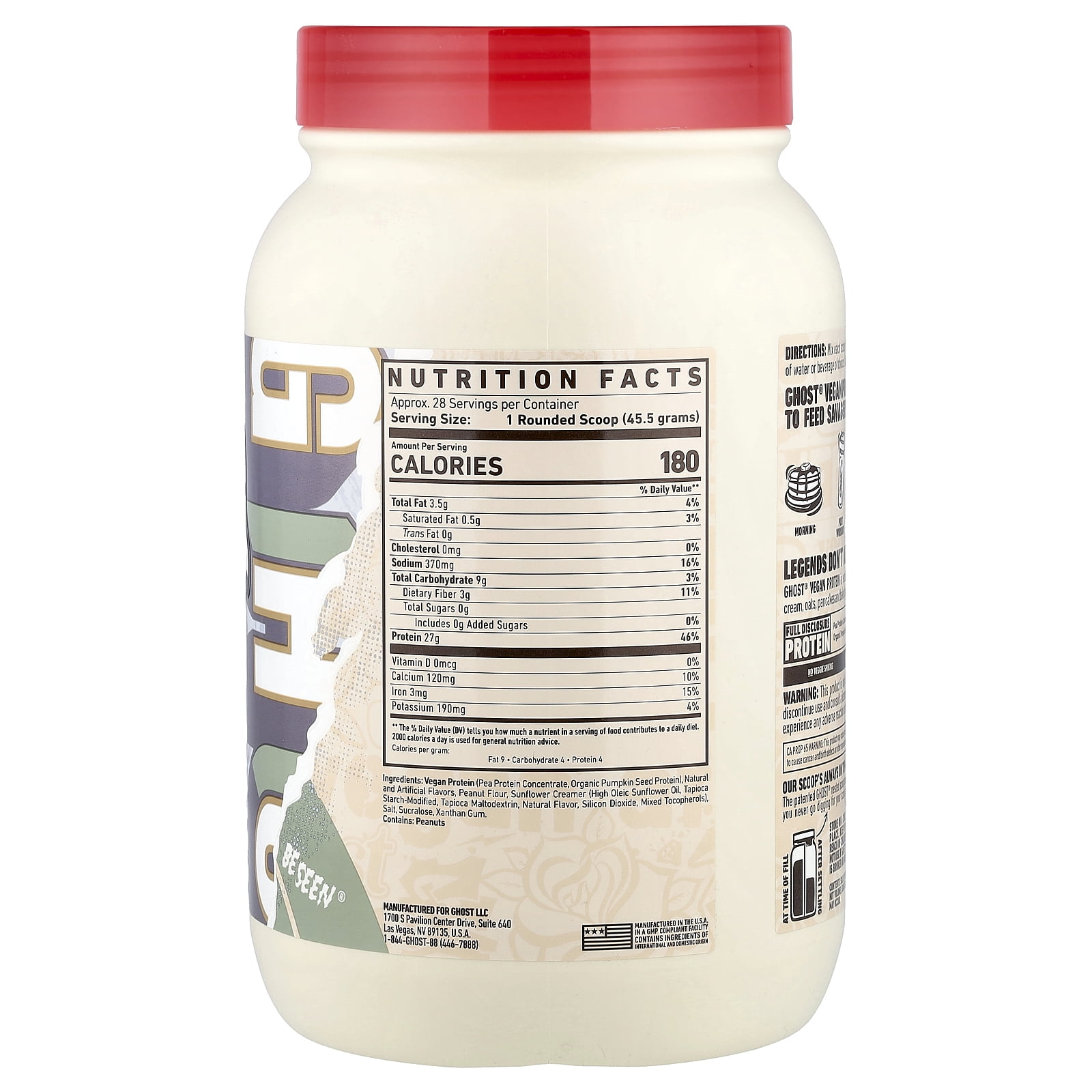 Ghost Vegan Protein, Peanut Butter Cereal Milk®, 2.8 lb (1,274 g)