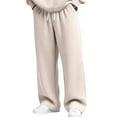 thumbnail image 2 of Waffle Pants Men Textured Drawstring Waist Solid Wide Leg Trousers Loose Fit Lightweight Breathable Hiking Sweatpants Beige S, 2 of 7