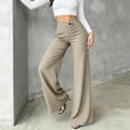 thumbnail image 6 of Athletic Work Pants for Women Women's Wide Leg Work Pants, Asymmetric Waist Button High Waist Elegant Trousers, Relaxed Fitting Bottoms for Streetwear Khaki L, 6 of 6