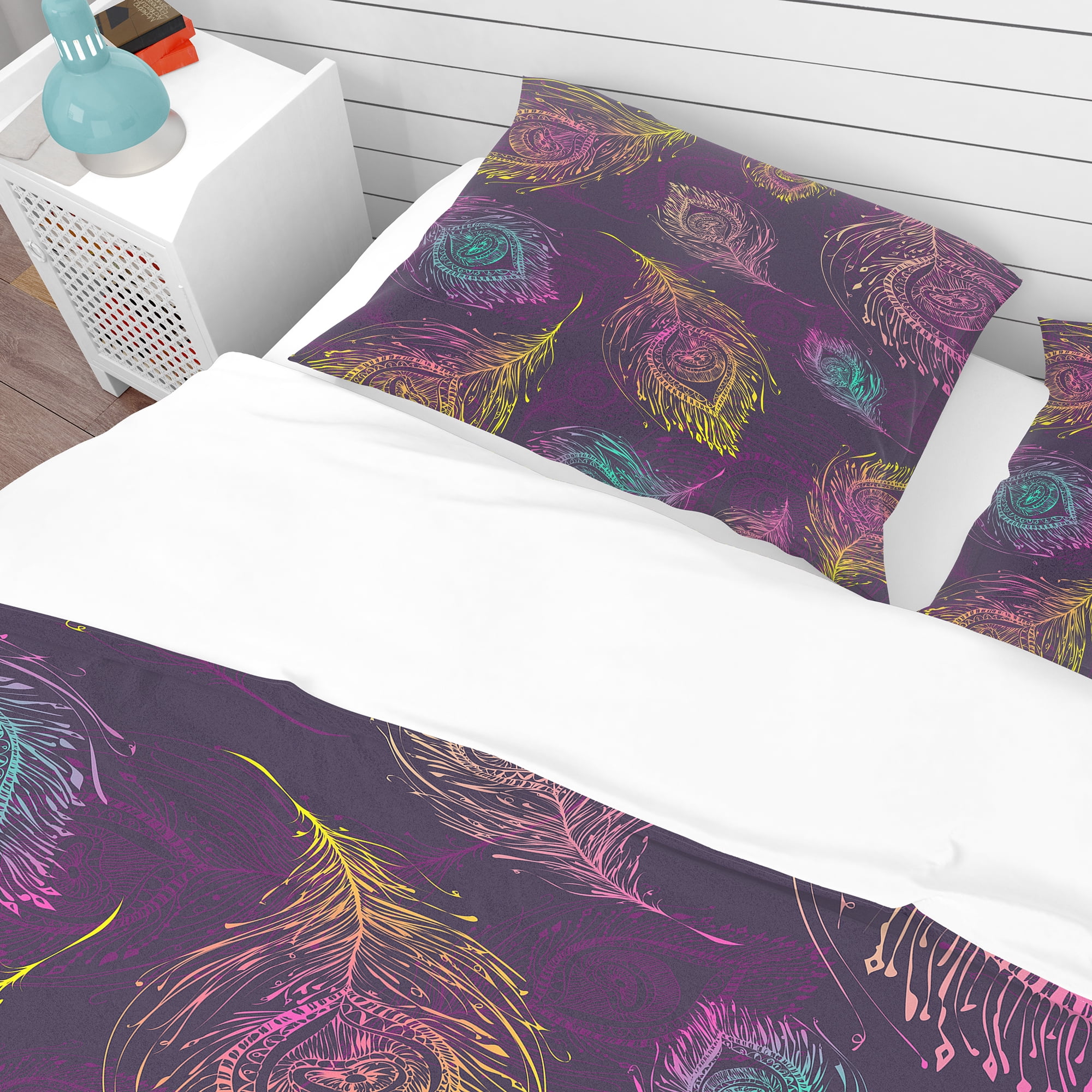Designart 'Peacock Feather Pattern' Southwestern Duvet Cover Set