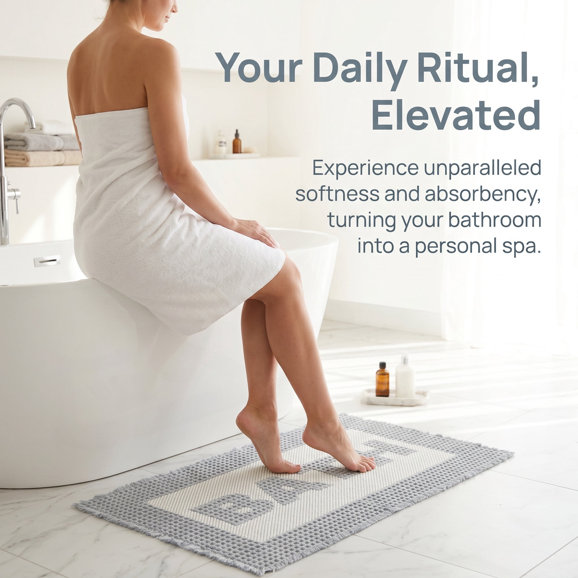 Unique Bargains Non Slip Washable Absorbent Quick Dry Waffle Bath Mat Light Gray 30" x 18"