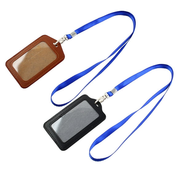 Unique Bargains Faux Leather Vertical Business Card Holders 2 Pcs w Neck Strap