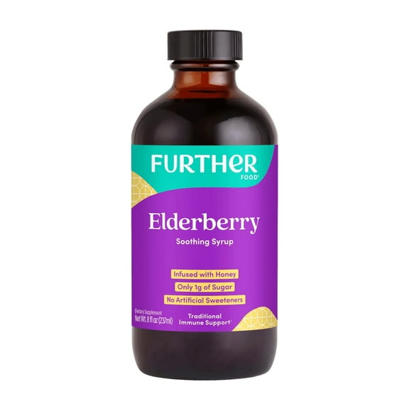 Further Food Elderberry Syrup for Immune Support, Sambucus Elderberry Supplement, Daily Herbal Immune System Support for Kids and Adults, Gluten Free (8 Fl oz of Elderberry Soothing Syrup)