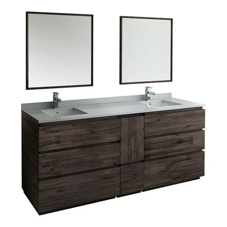 Fresca Formosa 84" Double Sinks Wood Bathroom Vanity with Mirrors in Brown