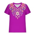 thumbnail image 5 of Youyipin Womens Tops Mexican Embroidered Tops Traditional Summer Blouse Women's Floral Printed Tunic V Neck Short Sleeve Shirts For Women, 5 of 5