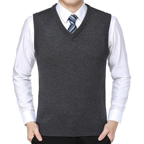 JTieacloth Sleeveless Sweater Vest Men's Thickened Comfort Classic Business Sleeveless Casual Plush Vest Vest V Neck Knitted Thickened(Gray)